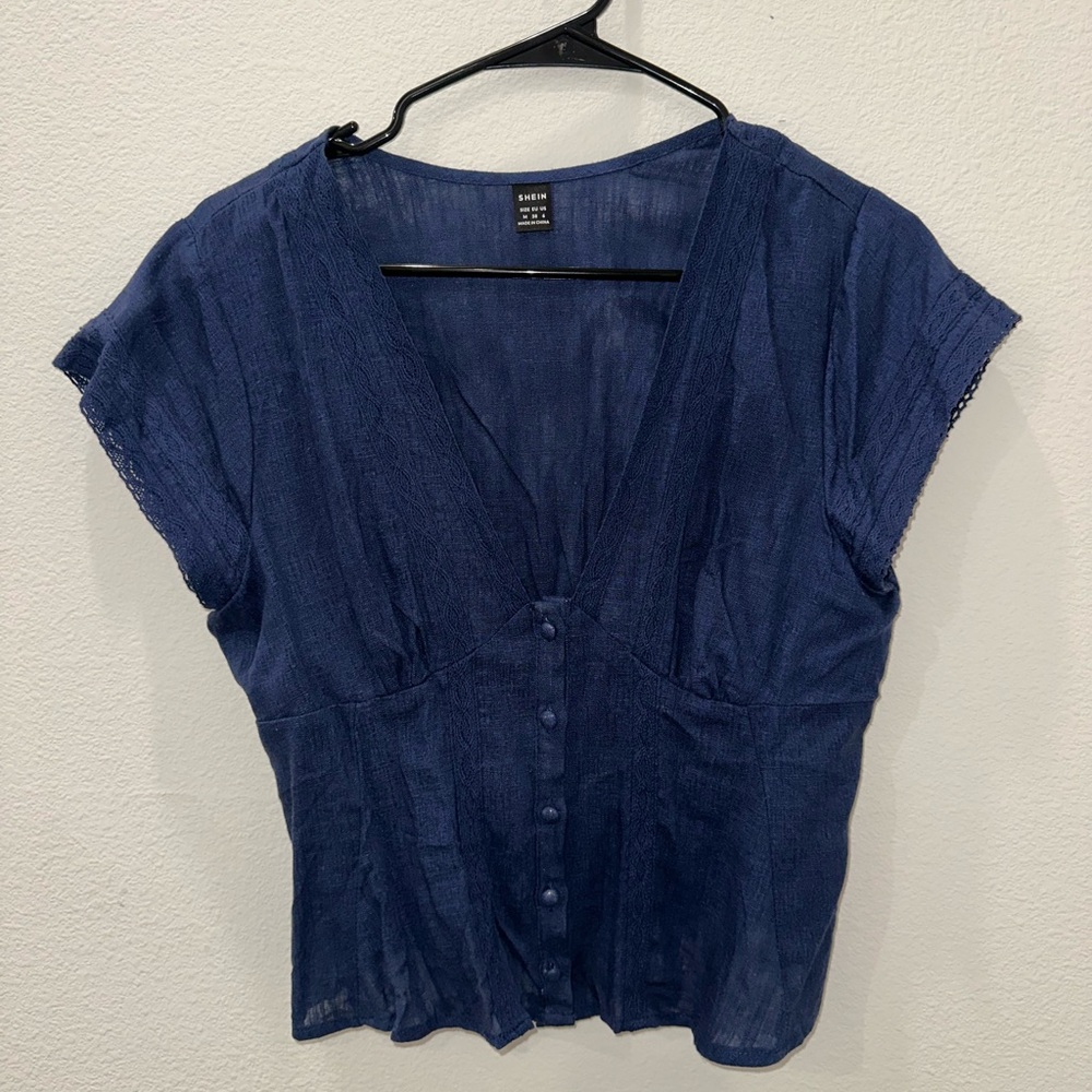 Women's Blue Button-Down Top